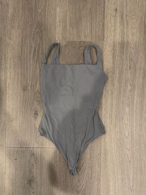 Skims Classic Square Neck One-Piece in Charcoal Gray